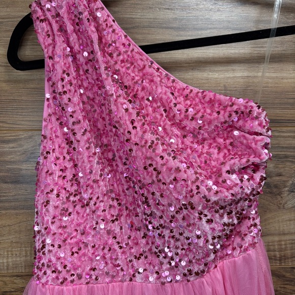 Pink One-Shoulder Prom Dress - Picture 2 of 5